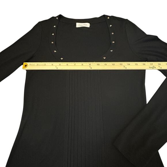 Calvin Klein Knit Top Womens Size S Black Stretch Scoop Neck Studs Whimsigoth - Picture 9 of 9